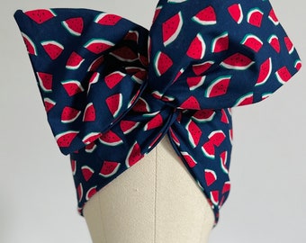 Extra breites verstellbares Draht-Stirnband, rot-blauer Wassermelonen-Druck, drahtgebundenes Stirnband für Frauen, 4. Juli-Kopfwickel, Turban-Accessoires