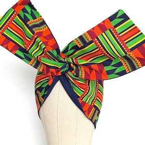 Extra Wide Reversible Wire Wrap African Print Headband, Orange Red Yellow Blue Wired Headband, Head Wrap, Turban for Women, Head Scarf