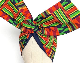 Extra Wide Reversible Wire Wrap African Print Headband, Orange Red Yellow Blue Wired Headband, Head Wrap, Turban for Women, Head Scarf