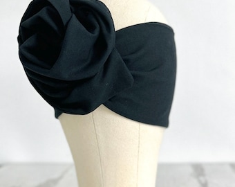 Extra Long Wide Adjustable Wire Headband, Black Onyx Solid Colored, Wired Headband and Turban, Fabric Hair Wrap, Headband for Women