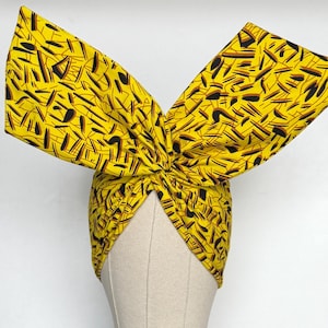 Extra Wide BENDABLE Wire Wrap Afro Boho African Print Wire Headband, Yellow Black Brown Headband, Fabric Wrap, Turban for Women, Hair Scarf