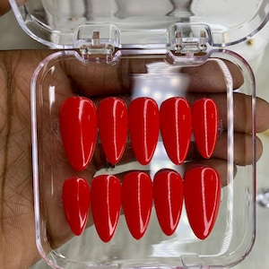 Red/Handmade press on nails/Custom press on nails/Gel nail/Medium Almond/Glossy