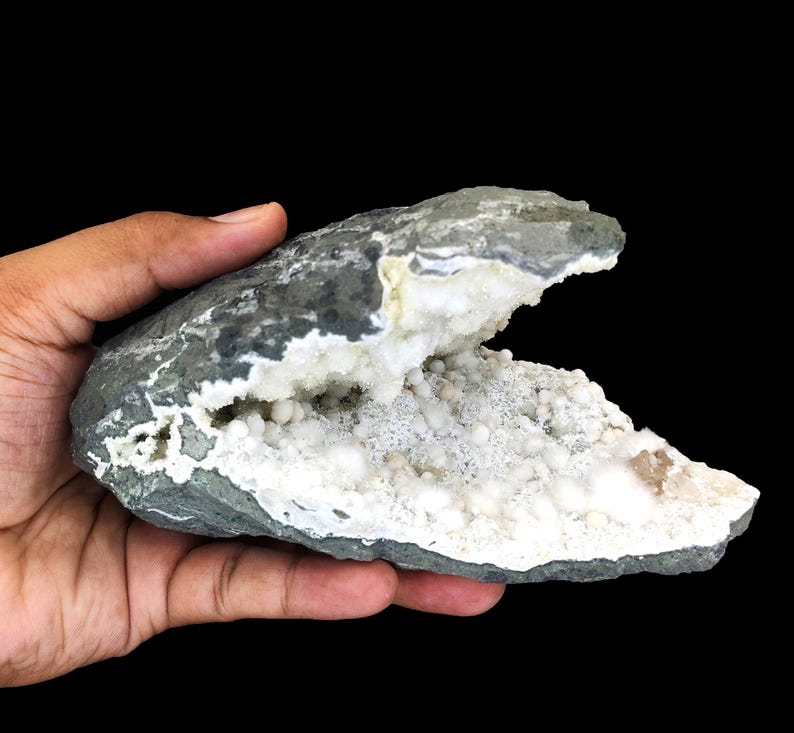Rare Natural Okenite, Calcite With Gyrolite in Geode Minerals #15 - Etsy