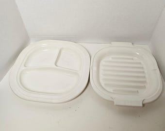 70s Melamine West Germany White Divided Plate & Grill Tray Serving Set 2pc MCM