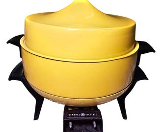 1970s General Electric Fry Fondue Skillet Slow Cooker Yellow B1SFC3TY MCM USA