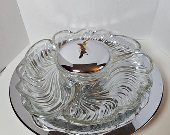 1950s Kromex Lazy Susan Chrome Glass Petal Swirl Serving Set MCM  USA Vintage