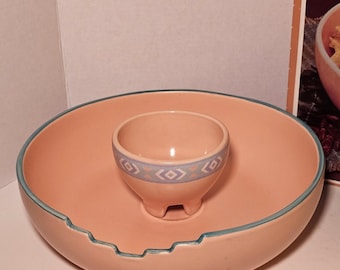 Vintage 1987 Treasure Craft Southwest Chip and Dip Set Peach Turquoise 635/MV-SW