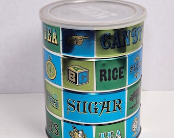Vintage MJB Coffee Tin Canister Blue  Mid Century Modern Retro Kitchen Decor