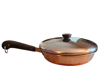 Pre-1968 Revere Ware 10 Zoll 1801 Kupferboden Pfanne mit Deckel Riverside