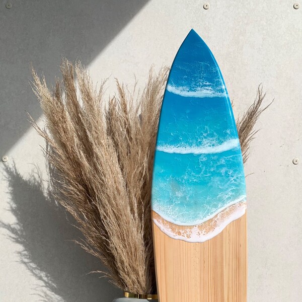 Surfbrett Epoxidharz Tisch, Marine Deko, Holz Surfboard, Ozean Kunst, Surf art, Tropische Kunst Harz, Hawaii Beach Art, Strandhaus