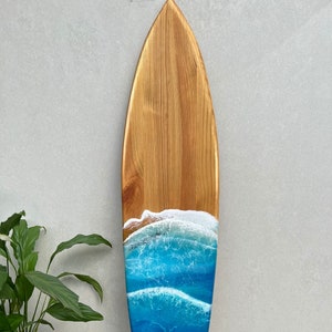 Surfboard Epoxy Resin Table, Marine Decor, Wooden Surfboard, Ocean Art, Surf Art, Tropical Art Resin, Hawaii Beach Art, Beach House