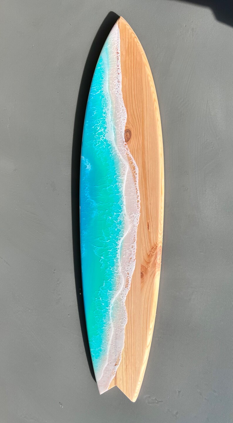 Surfboard Epoxy Resin Table, Marine Decor, Wooden Surfboard, Ocean Art