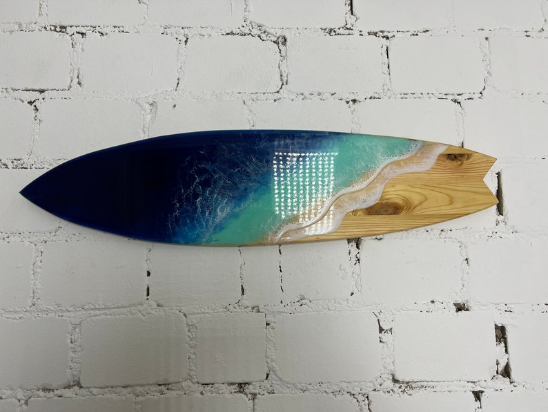 Surfboard epoxy resin table, marine decoration, wooden surfboard, ocean art, surf art, tropical art resin, Hawaii beach art, beach house image 6