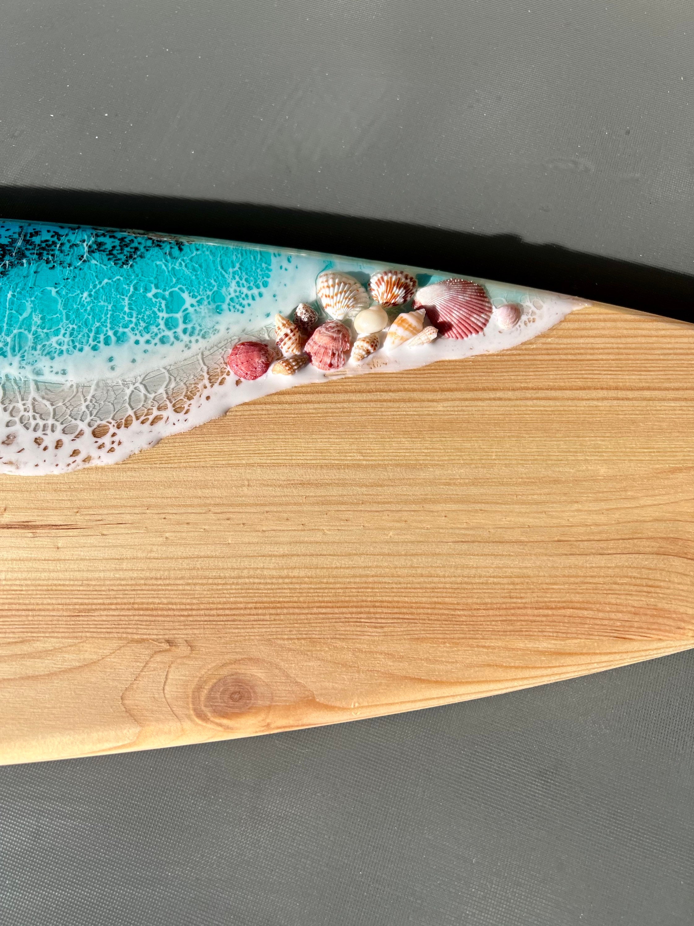 Surfboard Epoxy Resin Table, Marine Decor, Wooden Surfboard, Ocean Art