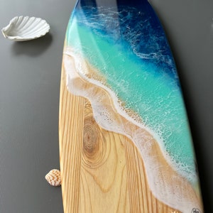 Surfboard epoxy resin table, marine decoration, wooden surfboard, ocean art, surf art, tropical art resin, Hawaii beach art, beach house image 3