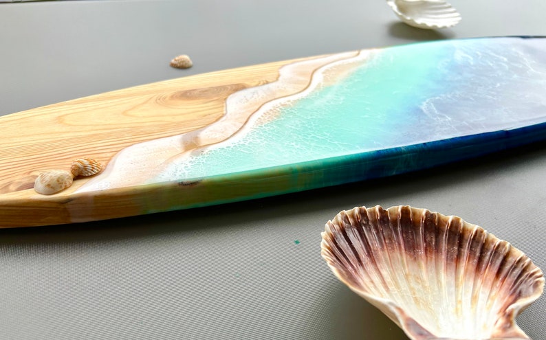 Surfboard epoxy resin table, marine decoration, wooden surfboard, ocean art, surf art, tropical art resin, Hawaii beach art, beach house image 5