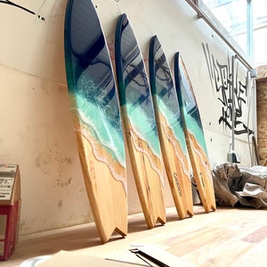 Surfboard epoxy resin table, marine decoration, wooden surfboard, ocean art, surf art, tropical art resin, Hawaii beach art, beach house image 7