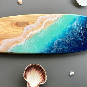Surfboard epoxy resin table, marine decoration, wooden surfboard, ocean art, surf art, tropical art resin, Hawaii beach art, beach house image 4