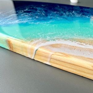 Surfboard epoxy resin table, marine decoration, wooden surfboard, ocean art, surf art, tropical art resin, Hawaii beach art, beach house image 2