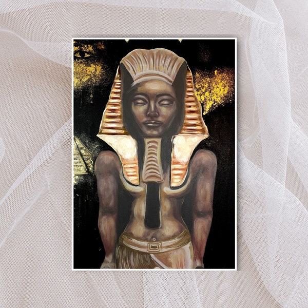 Affiche Pharaon Or Noir A3, A4 | Peintures murales égyptiennes | Décoration Egypte | Décoration murale arabe | Art des Pharaons | Cadeaux pour les fans égyptiens