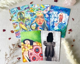 Juego de 5 postales artísticas 10x15 DIN A6 | Conjunto de postales | Tarjetas de felicitación | Arte de postal | conjunto de cuadros pequeños | Impresiones de arte | juego de cartas