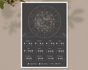 Lunar calendar 2024: Astrology calendar 2024 with moon phases 2024 & zodiac signs, calendar 2024, moon phase calendar, moon calendar black