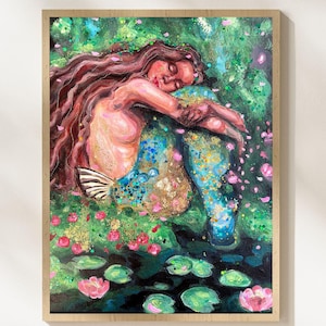 Impresión artística abstracta "Sirena" como póster A3/A4 | Estampados de sirenas, criaturas míticas, decoración habitación niñas, arte de sirenas, cuadros de fantasía
