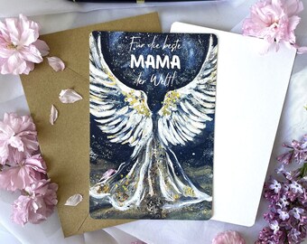 Tarjeta del Día de la Madre con texto "Para la mejor mamá del mundo" 10 x 15 cm con sobre | la mejor mamá del mundo | Ángel de la guarda para mamá | El mejor regalo para mamá.