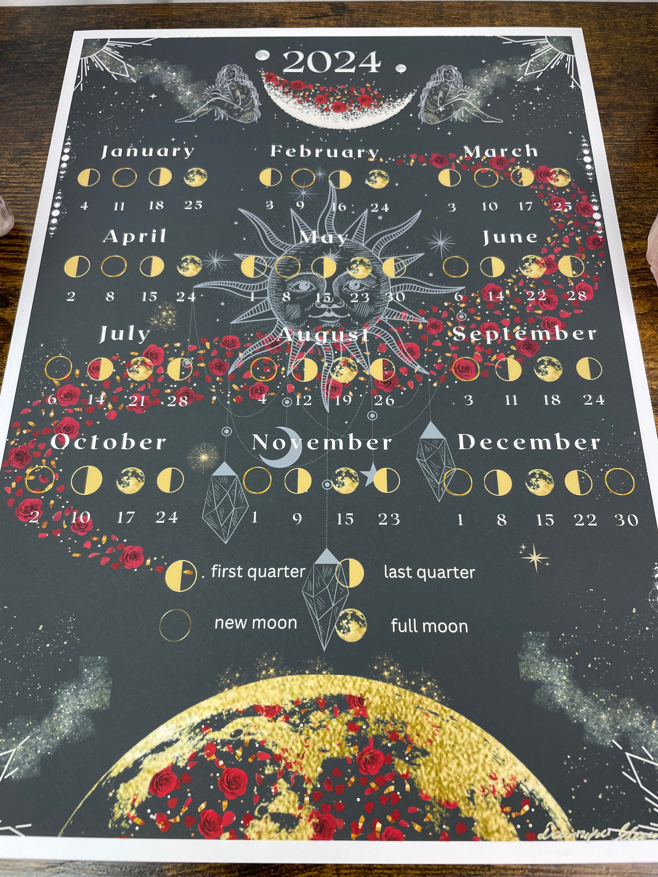 Mondkalender 2024 Astrologie Kalender 2024 A3/A4 mit allen Mondphasen