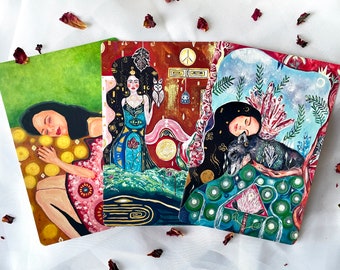 Conjunto Art Nouveau de 3 postales 10x15, postales de arte, impresiones de arte en miniatura, tarjetas de felicitación, tarjetas de arte, pequeños carteles, pinturas Art Nouveau