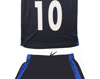 Ensemble maillot et short foot bleu marine pour enfant - personnalisé avec  votre prénom et numéro - marquage doré aspect or