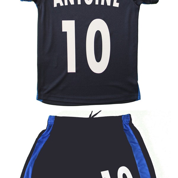 Ensemble maillot et short de foot pour enfant personnalisé avec prénom et numéro au choix