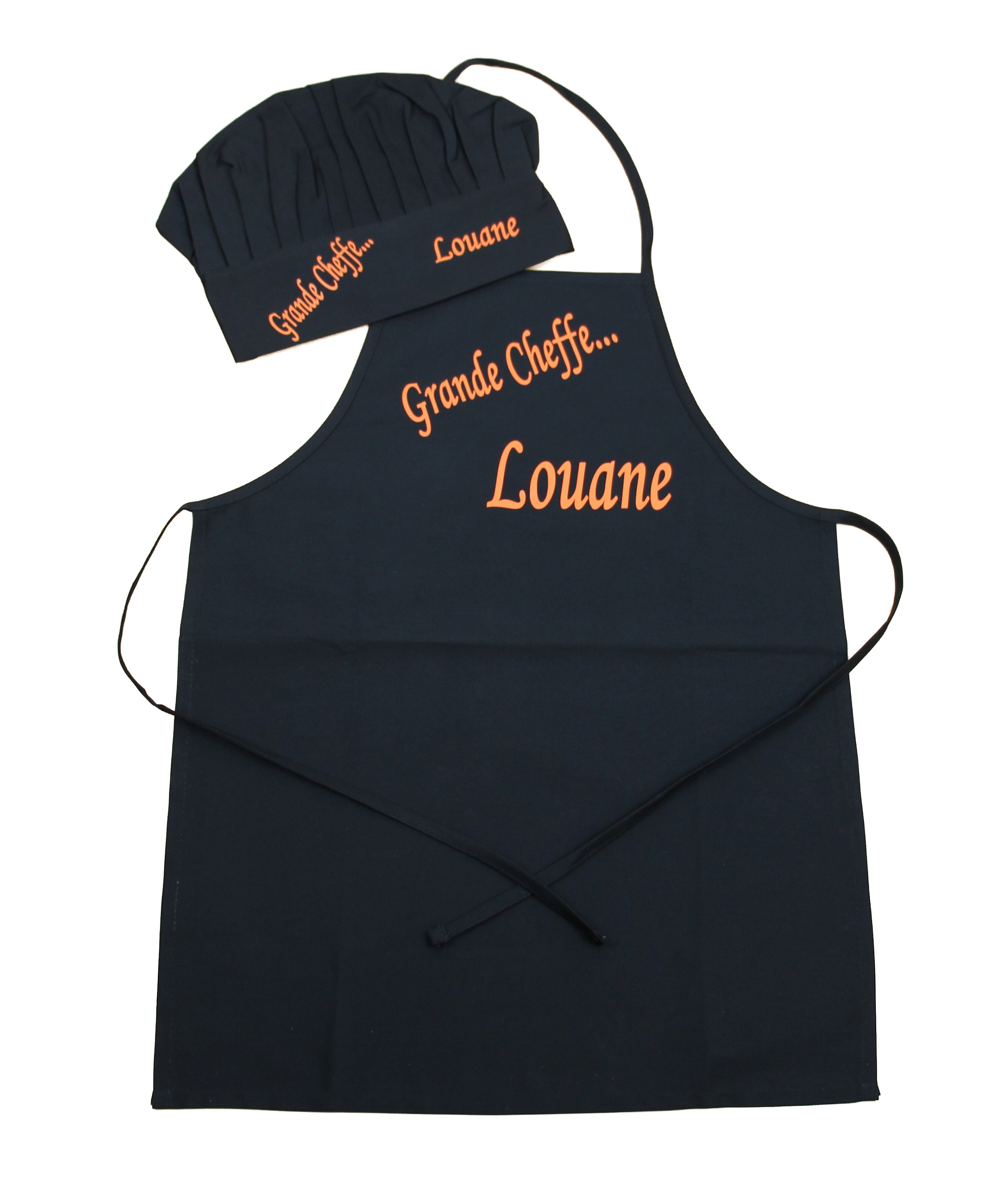 Children's apron and hat kit - personalized with first name or text of your choice - black