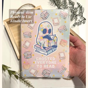 Pastel Ghost Reading Kindle Insert Pink Aesthetic Kindle Case Insert Halloween Themed Kindle Decor Cute Bookish Accessory Gift for Reader