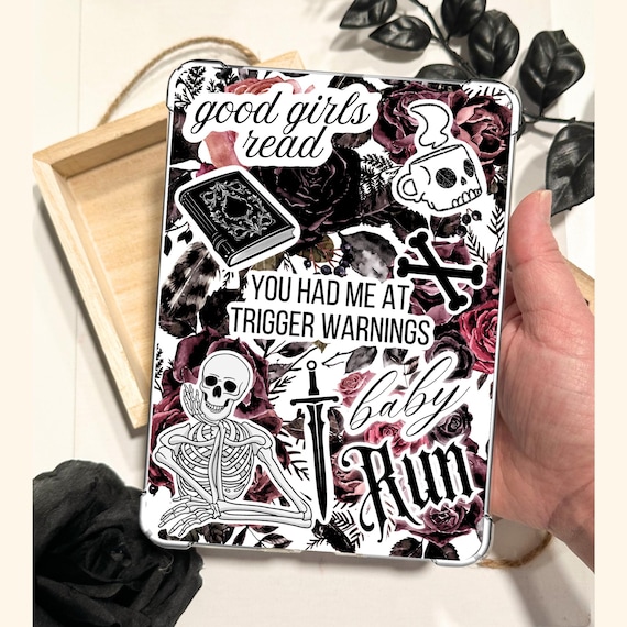 Kindle Clear Case Insert Dark Romance Books Spicy Book Smut Readers Ereader Insert Dark Floral Skull Aesthetic Gothic Dark Academia