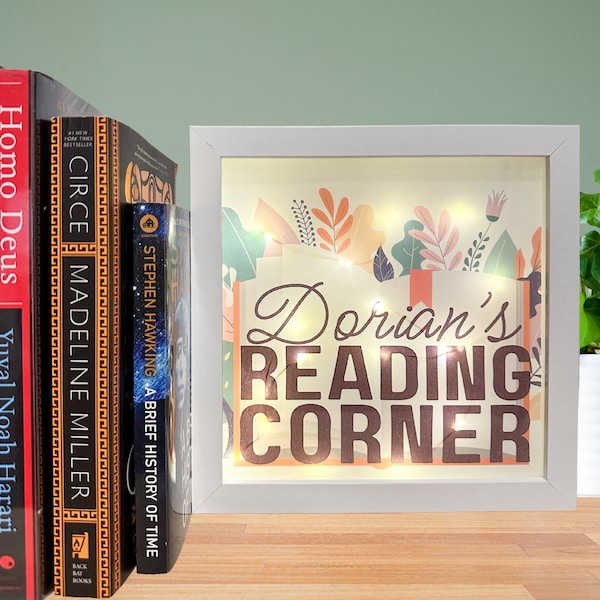 Personalized Lighted Library Sign, Reading Corner Sign, Reading Nook Decor, Nursery Bookshelf Decor, Bookcase Display, Gift for Book Lover