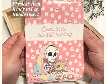 Inserto para Kindle con diseño de fantasma y esqueleto rosa, acogedor inserto para Kindle con estética gótica, decoración para Kindle espeluznante y adorable, esqueleto, accesorio de lectura para libros, regalo