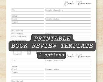 Printable Book Review Template For Book Club Member Book Report for Students Printable Reading Journal Book Lovers Book Review Journal
