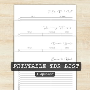 TBR List Printable TBR Tracker Template To Be Read List for Reading Log Printable List of Books to Read Kindle Book List