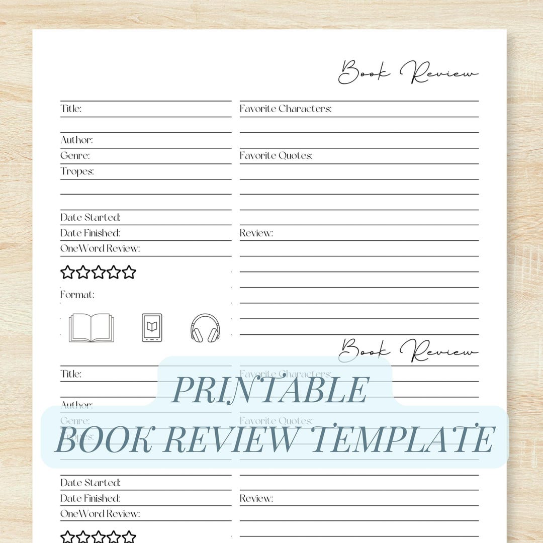 Printable TBR Book Review Template for Book Club Member Book Report for ...