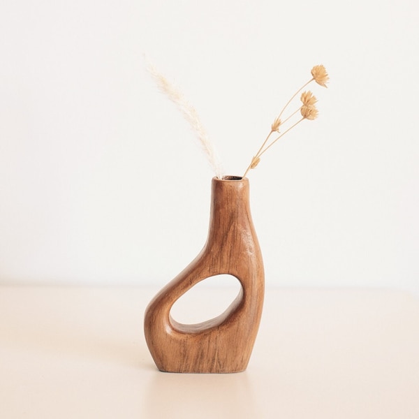 Kana Wooden Vase | Dried Flower Vase | Hand Carved Boho Party Vase | Decorative Fresh Flower Vase | Japanese Wooden Vase | Decor Floral Vase