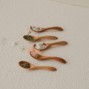Handmade Teak Mini Spoons - Curved Spice Spoon Set of 5