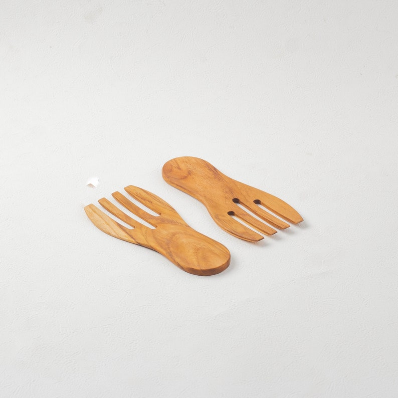 Teak Wood Salad Server Hand Carved Wooden Salad Serving Eco Friendly Salad Fork image 1