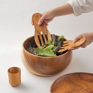 Teak Wood Salad Server Hand Carved Wooden Salad Serving Eco Friendly Salad Fork image 2