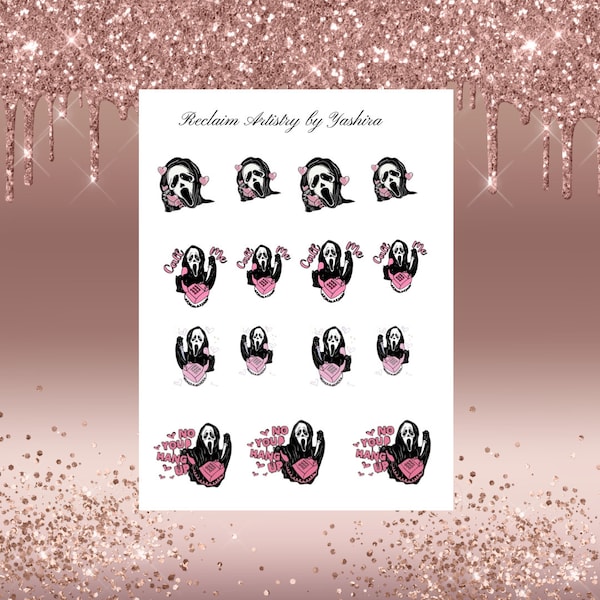 Pink Scream Ghost Face Nail Decals