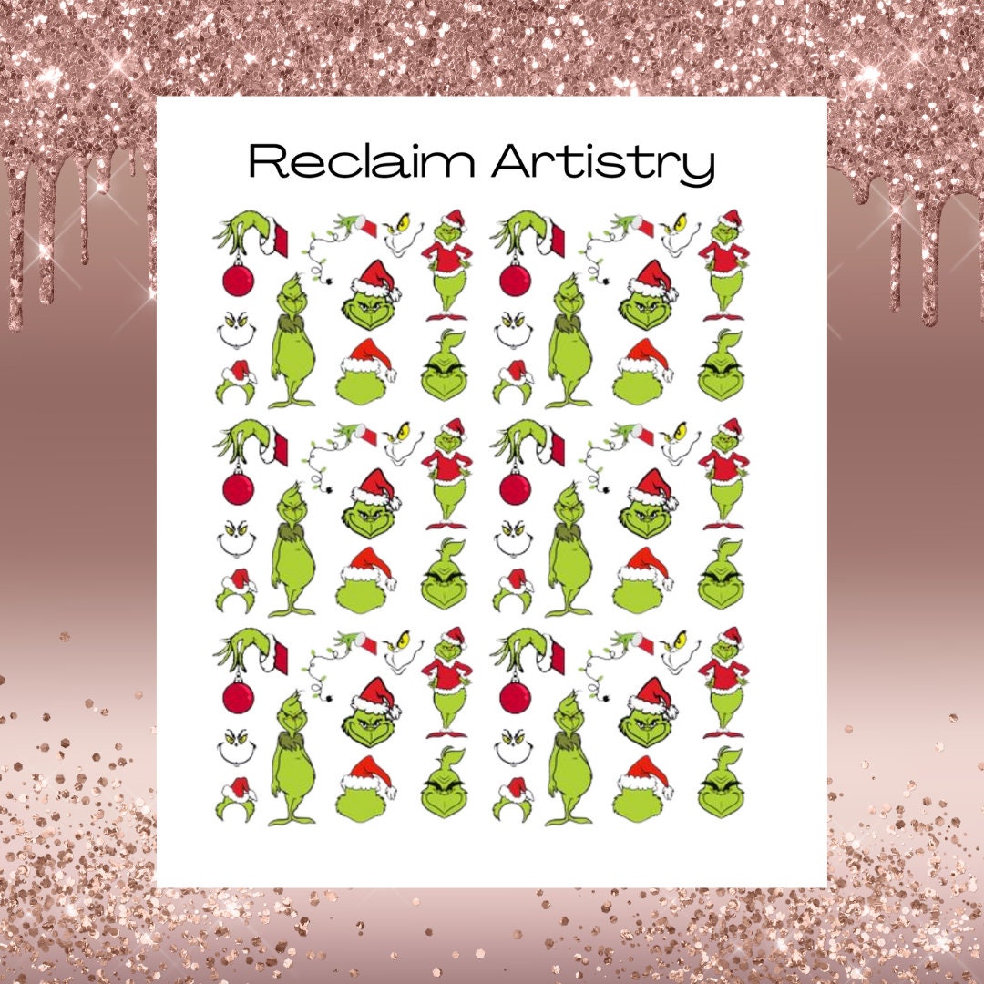 Grinch Nail Decals Etsy