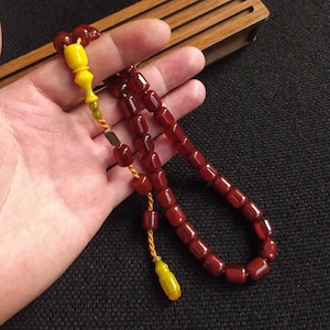 Vintage Faturan Amber Tasbih, Bakelite Amber Rosary, 33 Prayer Beads Misbaha, Cubuk Sikma Kehribar Tesbih, Mohammad Dabbas Workmanship