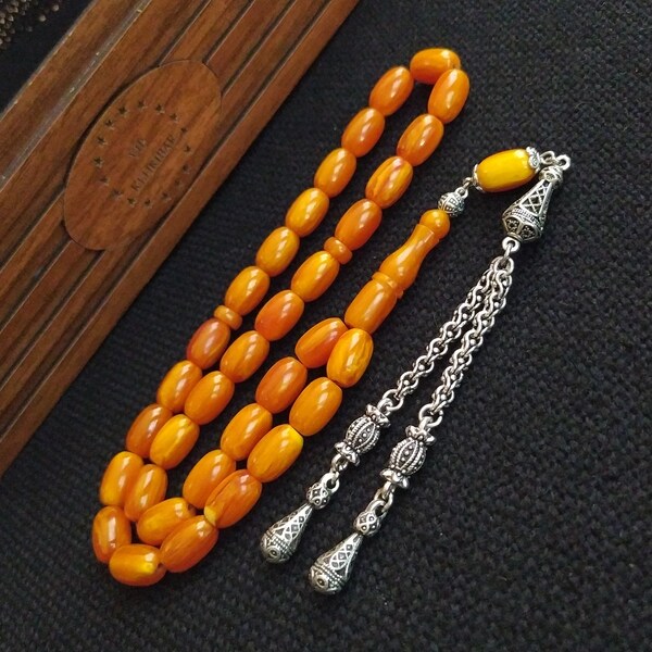 9X14 mm Marbled Bakelite Amber Rosary, Miskevi Tesbih, Butterscotch Rosary, Muslim Gift, Amber Misbaha, Faturan Tasbih