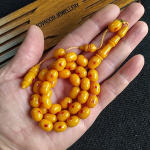 Workmanship Bleeding Catalin Rosary, Faturan Prayer Beads Tasbih, Yellow Squeeze Amber, Gift for Muslim, Misbaha