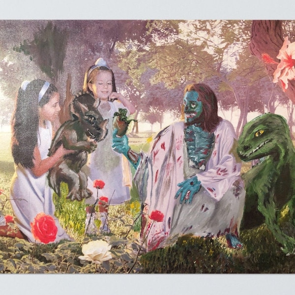 Zombie Jesus and the Dinosaurs Poster Halloween or easter